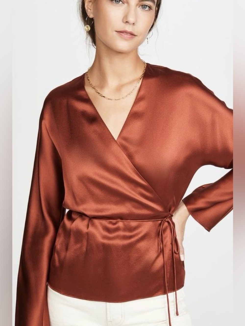 Vince silk wrap blouse in gorgeous burnt orange